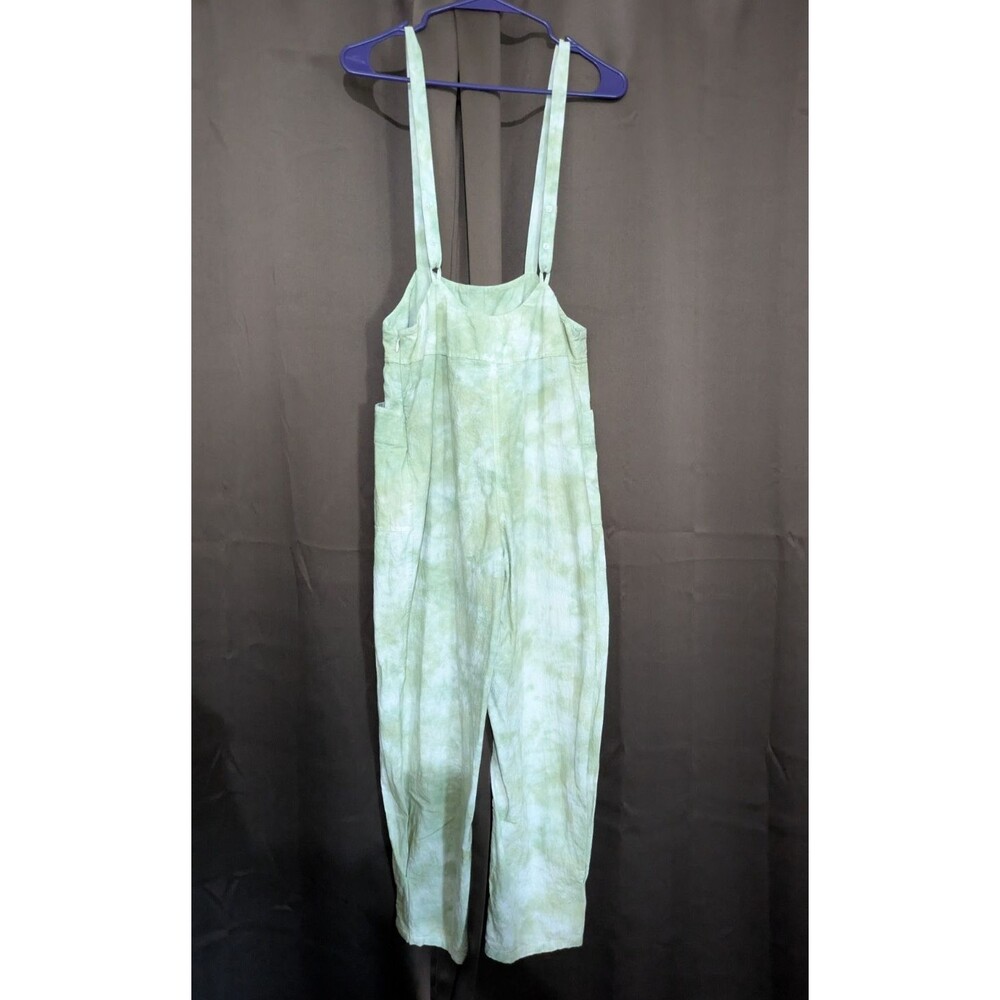 Free People Green and White Tie Dyed Romper Cropped Roll Up Hem XS